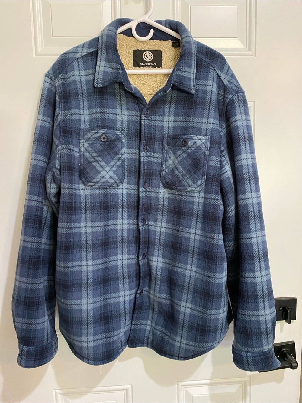 Weatherproof Blue Plaid Sherpa-Lined Shirt Jacket - Navy & Light Blue